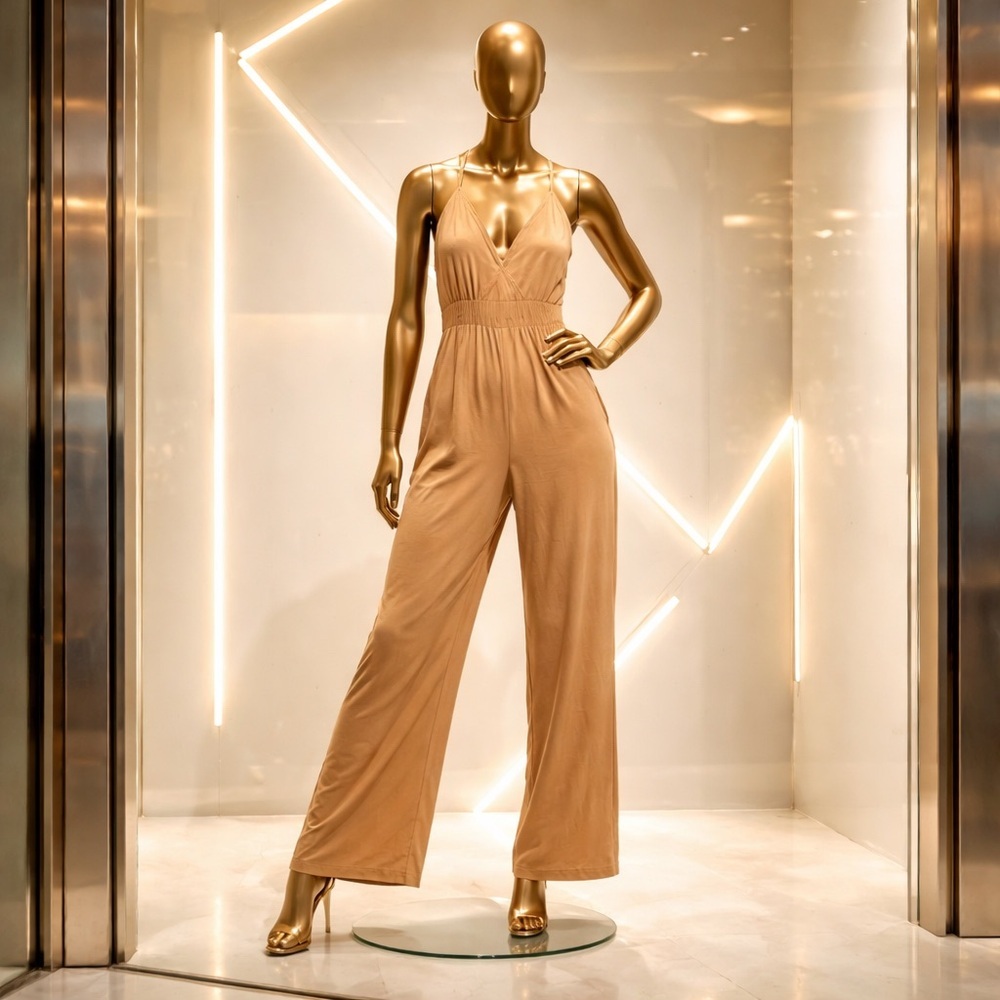 Elegant Tan Spaghetti Strap Jumpsuit